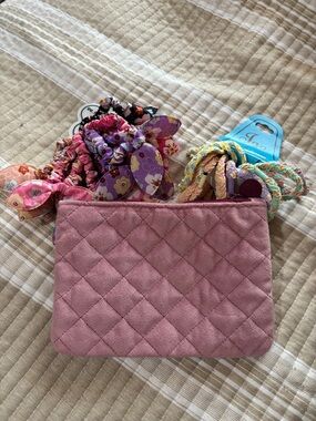 Bundle Quilted Pink Suede Pouch plus 24 Hair Tide All new Bag had no tag